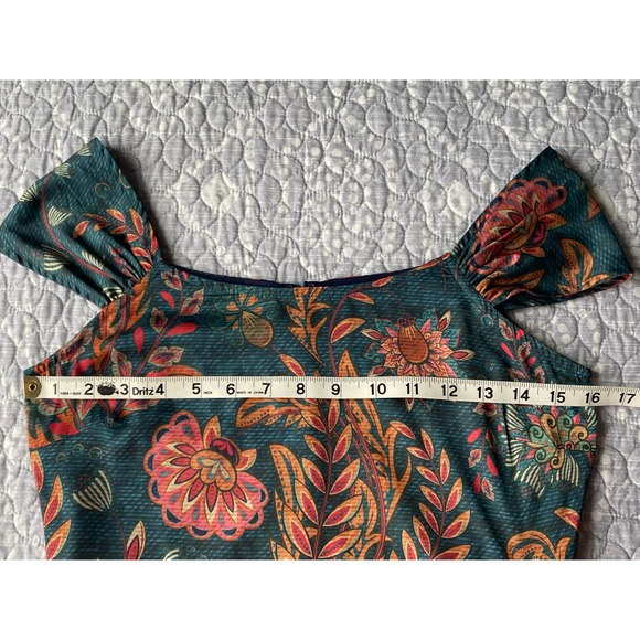 Averie Halley Ruched Midi Dress Flowery Print on Cobalt Blue Size Small - NEW - Picture 10 of 13